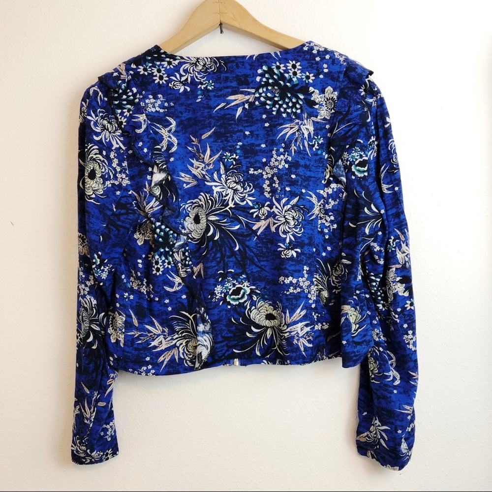 Jaase Boho Floral Cropped Blue Black Zipper Jacket - Picture 6 of 7